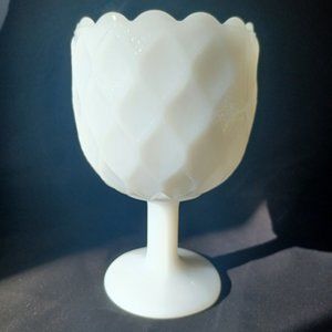 Beautiful Vintage Diamond Pattern Milk Glass Goblet 1960's